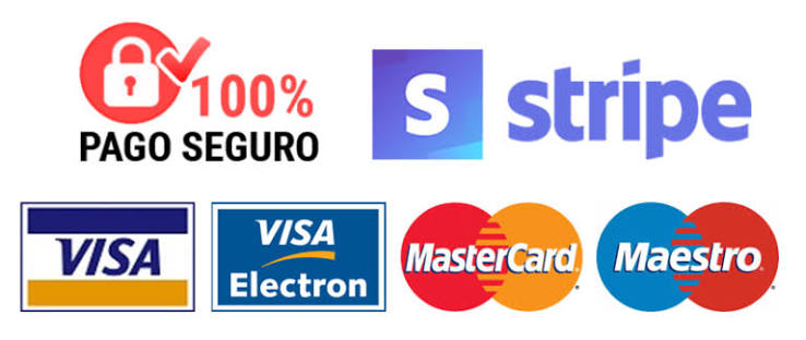 Métodos de pago seguro: Stripe, Visa, MasterCard, Maestro.